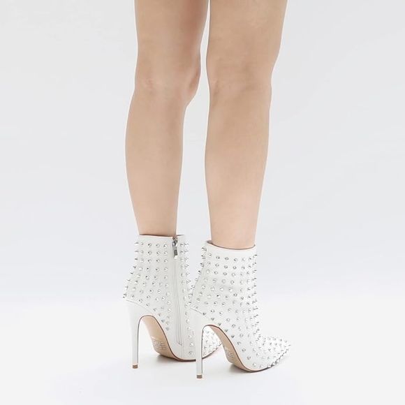 Sexy Edgy White Silver Spiked Ankle Boots - Picture 10 of 13